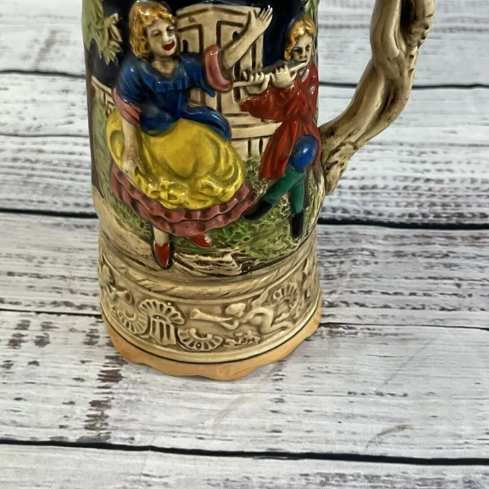 Vintage Ceramic German Beer Stein Swiss Music Box 9.5” Tall Working